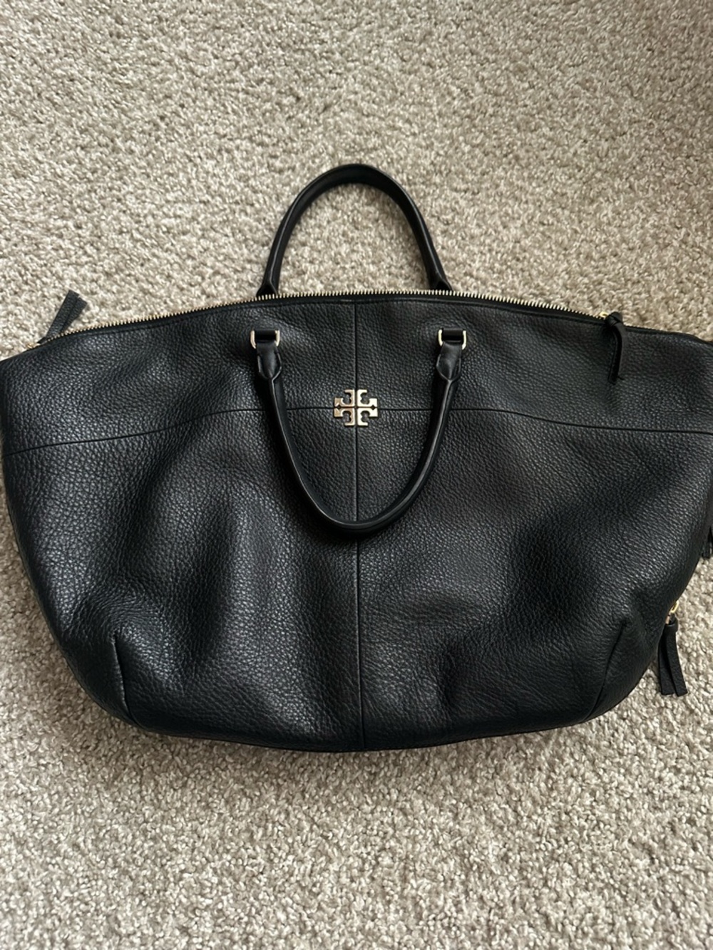 Tory Burch Black Pebbled Leather Zip-Top Tote
